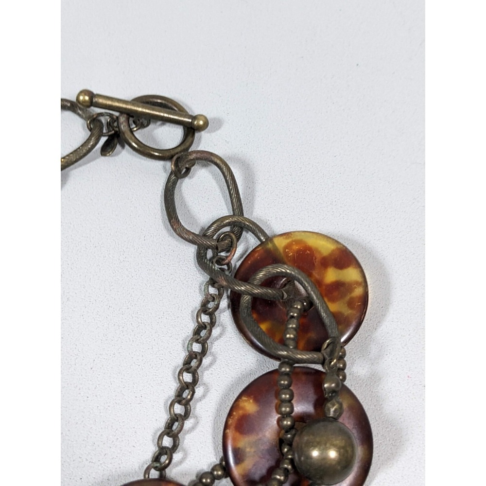 Premier Designs Bronze Faux Tortoise Shell Disc Multi Strand Necklace 18.5"‎ - Picture 5 of 9